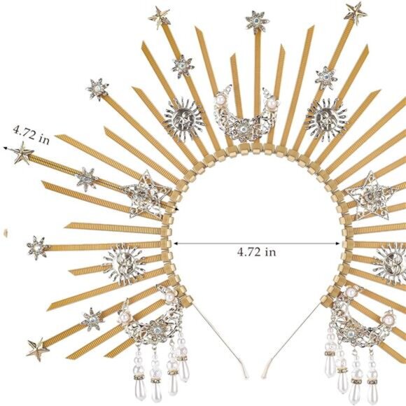 Sunburst Spike Sun Crown - Moon Star Greek Goddess Gold Halo Headband main image 4